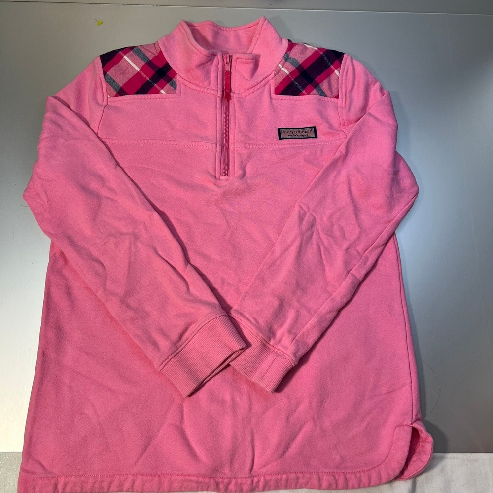 Vineyard Vines Girls Pink 1/4 Zip Pullover sweatshirt Size L 14 top jacket whale